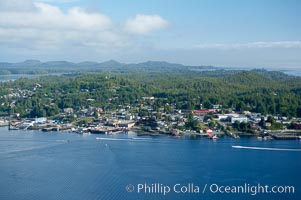 Tofino, a small beautiful town on the edge of Clayoquot Sound and the Pacific Ocean on the west coast of Vancouver Island, aerial photo