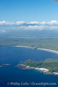 Ahouse Bay and Vargas Island, aerial photo, Clayoquot Sound in the foreground, near Tofino on the west coast of Vancouver Island