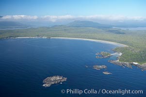 Ahouse Bay and Vargas Island, aerial photo, Clayoquot Sound in the foreground, near Tofino on the west coast of Vancouver Island