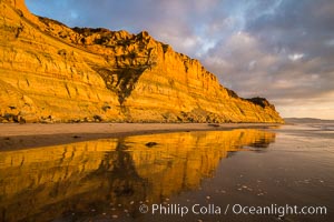 Torrey Pines cliffs and storm clouds at sunset. Torrey Pines State Reserve, San Diego, California, USA, natural history stock photograph, photo id 29102