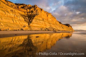 Torrey Pines cliffs and storm clouds at sunset, Torrey Pines State Reserve, San Diego, California