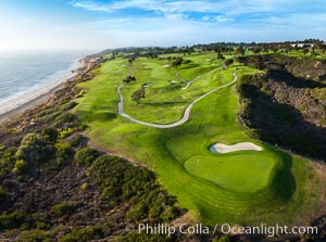 Torrey Pines Golf Course over looking Blacks Beach and the Pacific Ocean, south course, summer, afternoon.