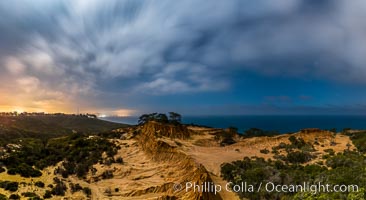 Torrey Pines at Night, Stars and Clouds, La Jolla's lights in the distance