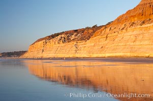 Sandstone cliffs rise above the beach at Torrey Pines State Reserve, San Diego, California