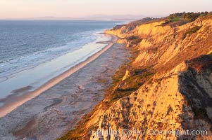 Sandstone cliffs at Torrey Pines State Park, viewed from high above the Pacific Ocean near the Indian Trail.