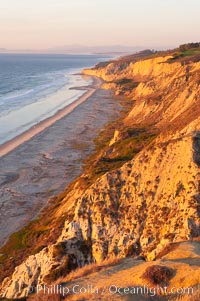 Black's Beach and Sandstone cliffs at Torrey Pines State Park, viewed from high above the Pacific Ocean near the Indian Trail.