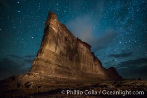 Tower of Babel and stars at night, Arches National Park, Utah