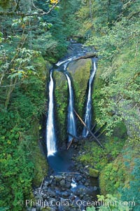 Triple Falls, in the upper part of Oneonta Gorge, fall 130 feet through a lush, beautiful temperate rainforest, Columbia River Gorge National Scenic Area, Oregon