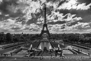 Eiffel Tower and the Trocadero, clouds and sunshine, Paris. The Trocadero, site of the Palais de Chaillot, is an area of Paris, France, in the 16th arrondissement, across the Seine from the Eiffel Tower.