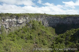 Volcanic sinkhole Los Gemelos, highlands of Santa Cruz Island, also known as Twin Craters