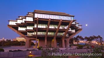 UCSD Library glows at sunset (Geisel Library, UCSD Central Library), University of California, San Diego