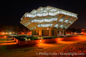 UCSD Library glows with light in this night time exposure (Geisel Library, UCSD Central Library), University of California, San Diego, La Jolla