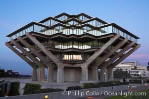 UCSD Library glows with light in this night time exposure (Geisel Library, UCSD Central Library), University of California, San Diego, La Jolla