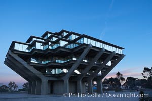 UCSD Library glows with light in this night time exposure (Geisel Library, UCSD Central Library), University of California, San Diego, La Jolla