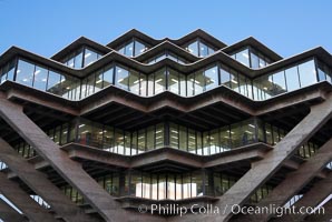 UCSD Library glows with light in this night time exposure (Geisel Library, UCSD Central Library), University of California, San Diego, La Jolla