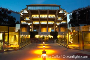 UCSD Library glows at sunset (Geisel Library, UCSD Central Library), University of California, San Diego, La Jolla