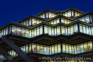 UCSD Library glows at sunset (Geisel Library, UCSD Central Library), University of California, San Diego, La Jolla