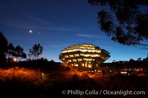 UCSD Library glows at sunset (Geisel Library, UCSD Central Library), University of California, San Diego, La Jolla