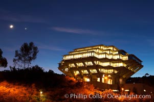 UCSD Library glows at sunset (Geisel Library, UCSD Central Library), University of California, San Diego, La Jolla