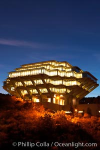 UCSD Library glows at sunset (Geisel Library, UCSD Central Library), University of California, San Diego, La Jolla