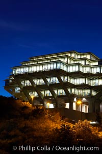 UCSD Library glows at sunset (Geisel Library, UCSD Central Library), University of California, San Diego, La Jolla