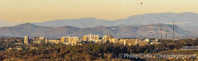 UCSD University of California at San Diego, at Sunset viewed from Mount Soledad