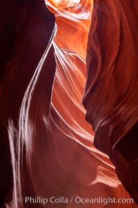 Antelope Canyon, a deep narrow slot canyon formed by water and wind erosion.