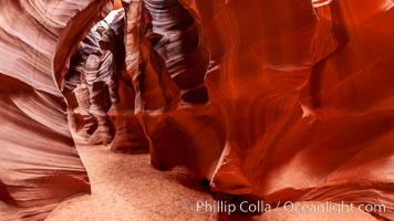 Antelope Canyon, a deep narrow slot canyon formed by water and wind erosion, Navajo Tribal Lands, Page, Arizona