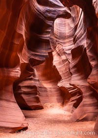 Antelope Canyon, a deep narrow slot canyon formed by water and wind erosion, Navajo Tribal Lands, Page, Arizona