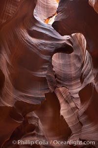 Antelope Canyon, a deep narrow slot canyon formed by water and wind erosion, Navajo Tribal Lands, Page, Arizona