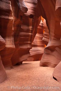 Antelope Canyon, a deep narrow slot canyon formed by water and wind erosion, Navajo Tribal Lands, Page, Arizona