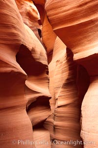 Antelope Canyon, a deep narrow slot canyon formed by water and wind erosion, Navajo Tribal Lands, Page, Arizona