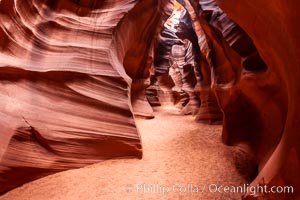 Antelope Canyon, a deep narrow slot canyon formed by water and wind erosion, Navajo Tribal Lands, Page, Arizona