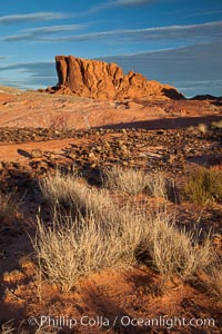Sandstone striations and butte, dawn, Valley of Fire State Park