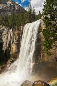 Vernal Falls at peak flow in late spring, viewed from the Mist Trail