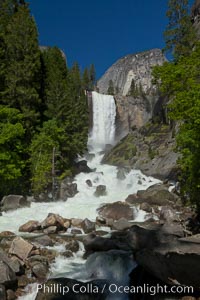 Vernal Falls and Merced River in spring, heavy flow due to snow melt in the high country above Yosemite Valley, Yosemite National Park, California