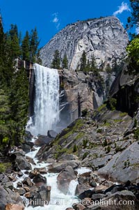 Vernal Falls and Merced River in spring, heavy flow due to snow melt in the high country above Yosemite Valley, Yosemite National Park, California