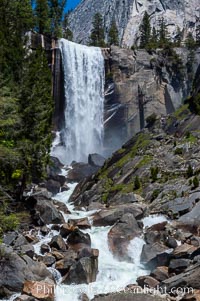 Vernal Falls and Merced River in spring, heavy flow due to snow melt in the high country above Yosemite Valley, Yosemite National Park, California