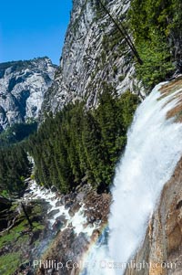 Vernal Falls and Merced River in spring, heavy flow due to snow melt in the high country above Yosemite Valley, Yosemite National Park, California