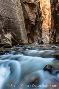 The Virgin River Narrows, where the Virgin River has carved deep, narrow canyons through the Zion National Park sandstone, creating one of the finest hikes in the world