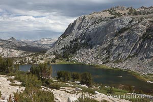 Spectacular Vogelsang Lake in Yosemite's High Sierra, with Fletcher Peak (11407') to the right and Choo-choo Ridge in the distance, near Vogelsang High Sierra Camp, Yosemite National Park, California