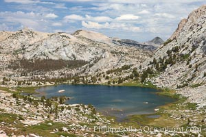 Spectacular Vogelsang Lake in Yosemite's High Sierra, with Fletcher Peak (11407') to the right and Choo-choo Ridge in the distance, near Vogelsang High Sierra Camp, Yosemite National Park, California