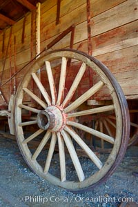 Wagon wheel, in County Barn, Bodie State Historical Park, California