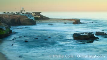 Wave wash in front of the Children's Pool in La Jolla, dawn.