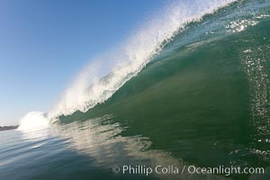 Dawn patrol morning surf, hollow wave, Cardiff by the Sea, California