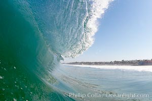 Dawn patrol morning surf, hollow wave, Cardiff by the Sea, California