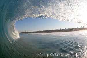 Dawn patrol morning surf, hollow wave, Cardiff by the Sea, California