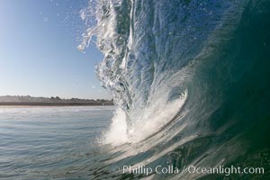 Dawn patrol morning surf, hollow wave, Cardiff by the Sea, California