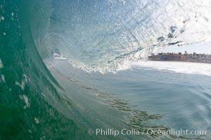 Dawn patrol morning surf, hollow wave, Cardiff by the Sea, California