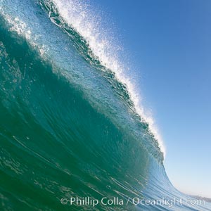 Cresting wave, morning light, glassy water, surf, Cardiff by the Sea, California